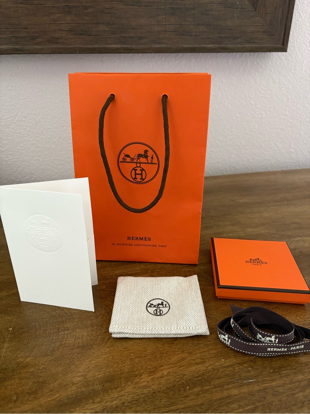 Hermes Bright Orange Empty Gift Bag and Box Set with Brown Ribbon NWOT